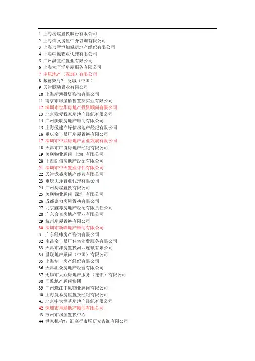 深圳房地产中介公司名单