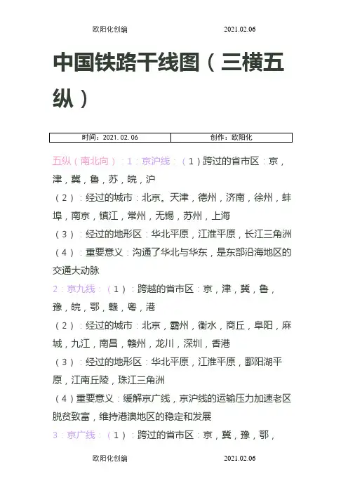 中国铁路干线图(三横五纵)之欧阳化创编