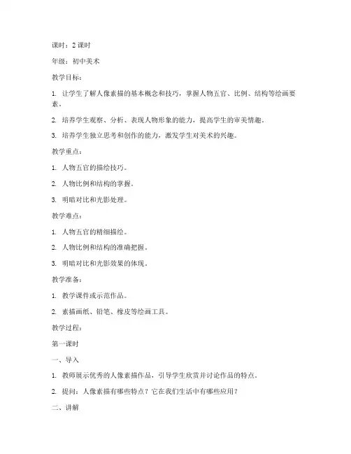 人像素描美术教案模板范文
