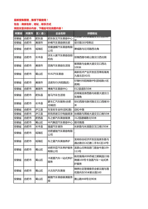 新版安徽省合肥市汽车美容企业公司商家户名录单联系方式地址大全781家