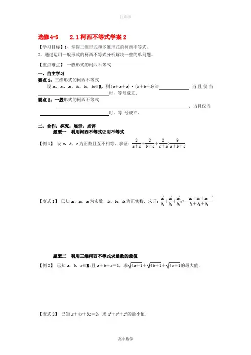 北师大版数学高二-选修4-5  2.1柯西不等式学案2