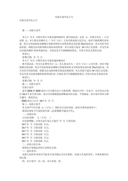 付款计划书怎么写
