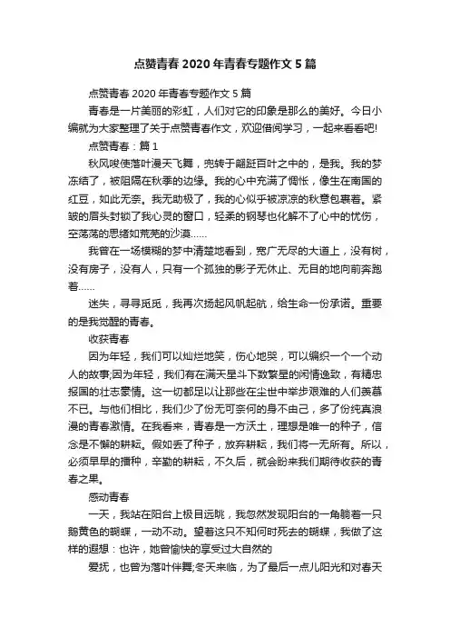点赞青春2020年青春专题作文5篇