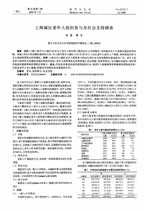 上海城区老年人组织参与及社会支持调查