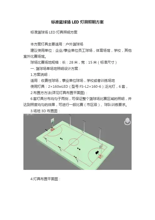 标准篮球场LED灯具照明方案