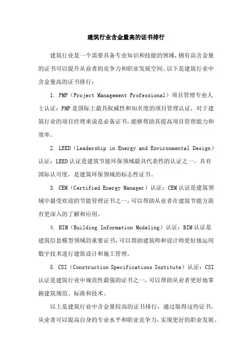 建筑行业含金量高的证书排行