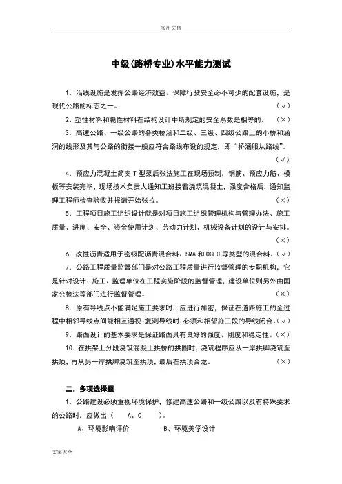 中级职称 工程师 专业水平能力测试
