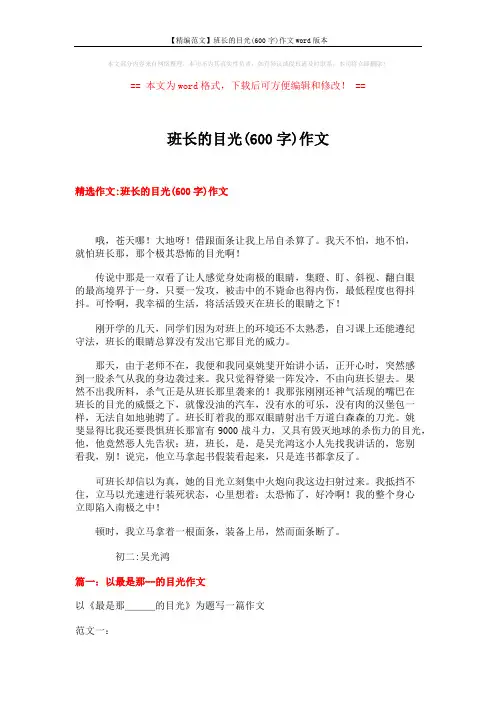 【精编范文】班长的目光(600字)作文word版本 (5页)