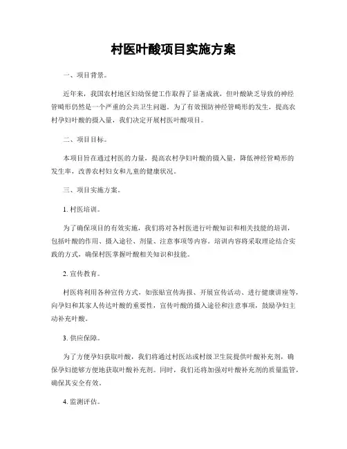村医叶酸项目实施方案