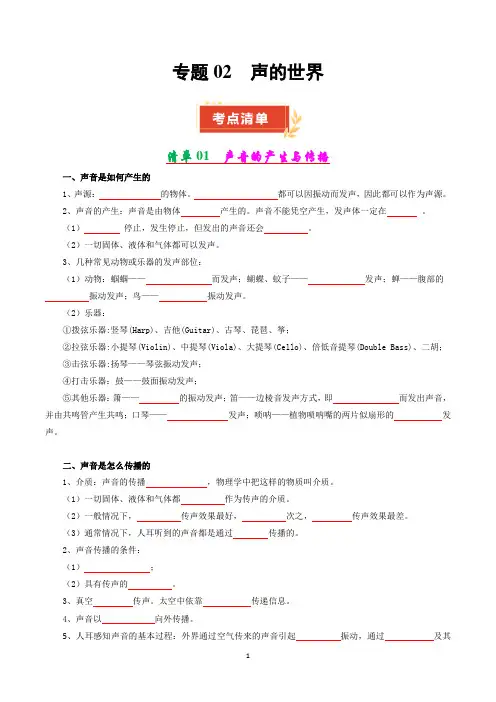 沪科版八年级物理上册  专题02 声的世界【考点清单】