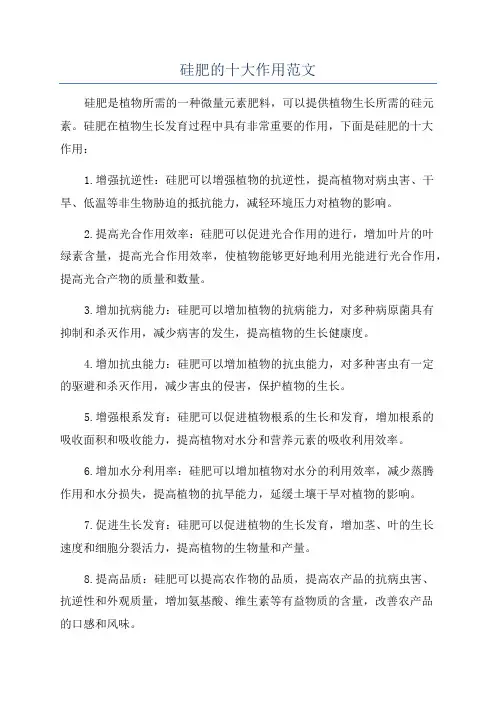硅肥的十大作用范文
