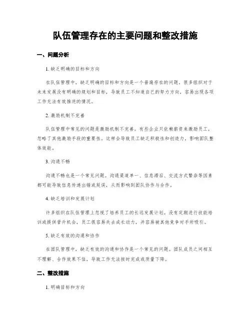 队伍管理存在的主要问题和整改措施