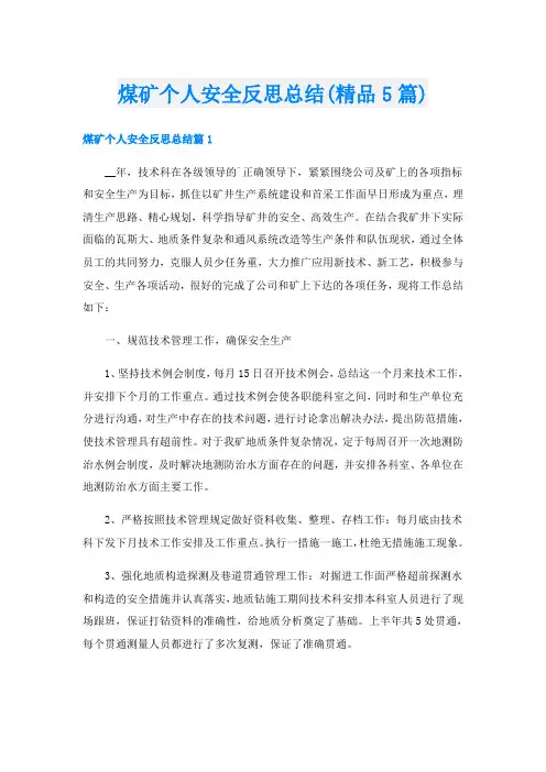 煤矿个人安全反思总结(精品5篇)