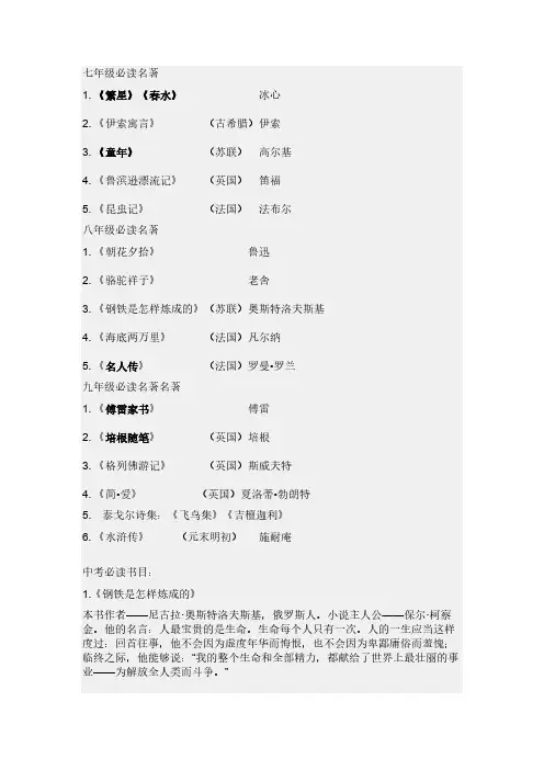 【免费下载】中学生必读名著