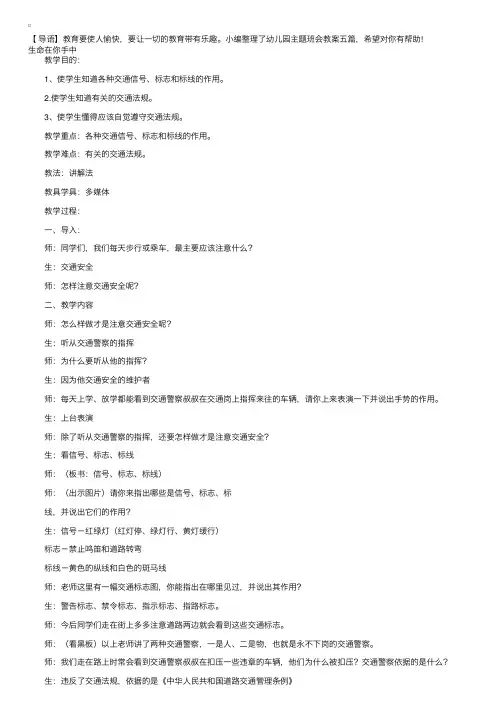 幼儿园主题班会教案五篇