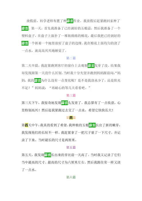 四年级寒假实践活动栽蒜苗