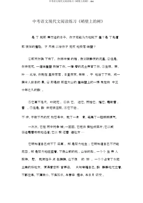 中考语文现代文阅读练习《峭壁上的树》.doc