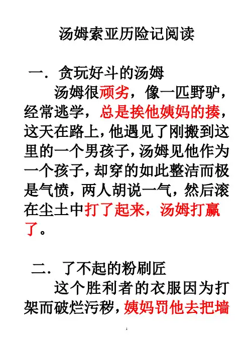 汤姆索亚历险记情节概括