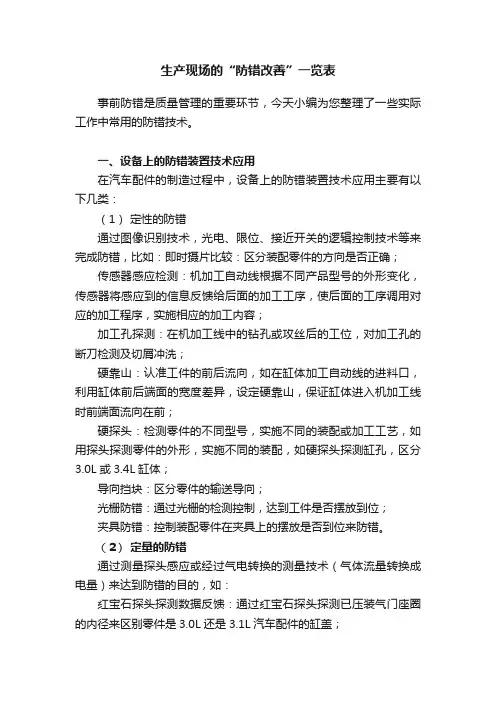 生产现场的“防错改善”一览表