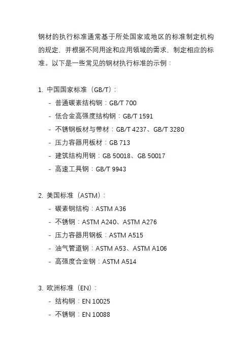 钢材执行标准