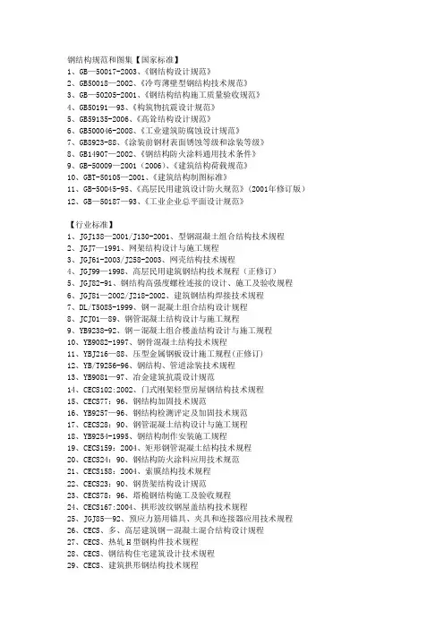 钢结构设计规范和标准图集汇总