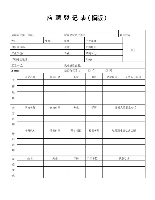 应聘登记表(模版)