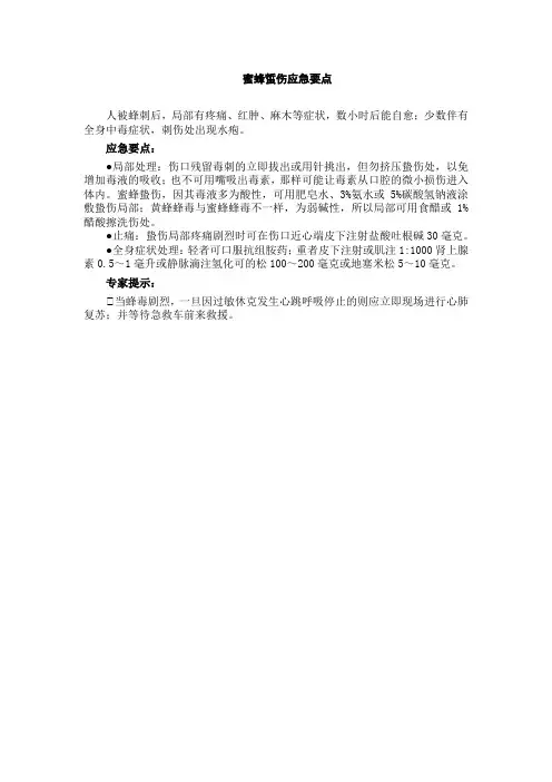 蜜蜂蜇伤应急要点
