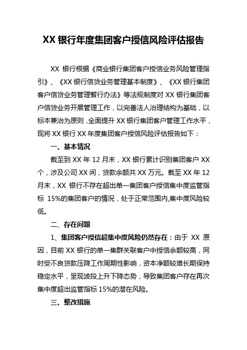 XX银行集团客户授信风险评估报告