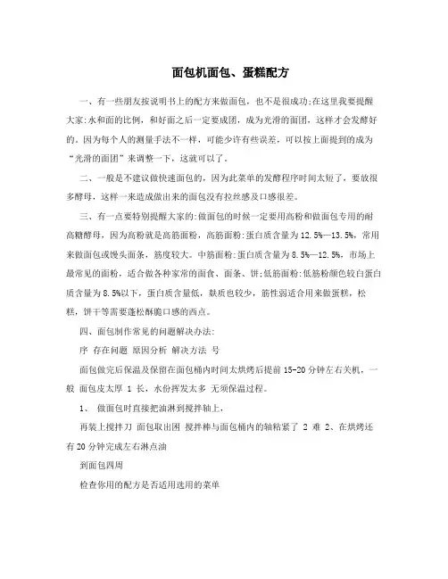 面包机面包、蛋糕配方