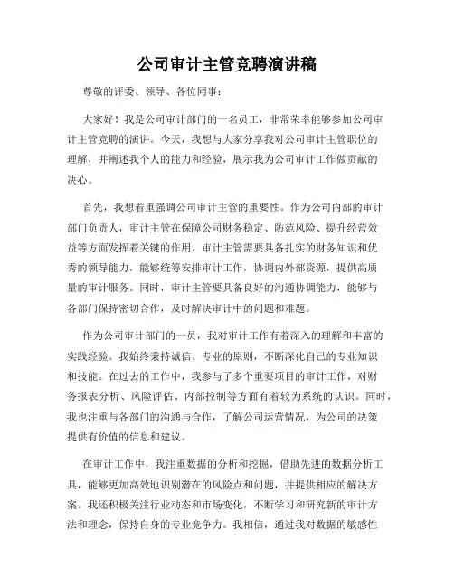 公司审计主管竞聘演讲稿
