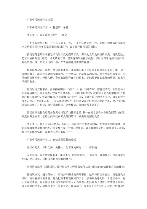最新广东中考满分作文三篇