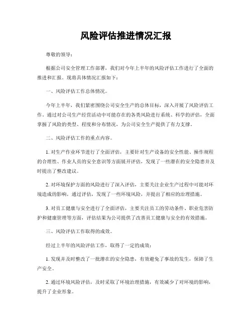 风险评估推进情况汇报
