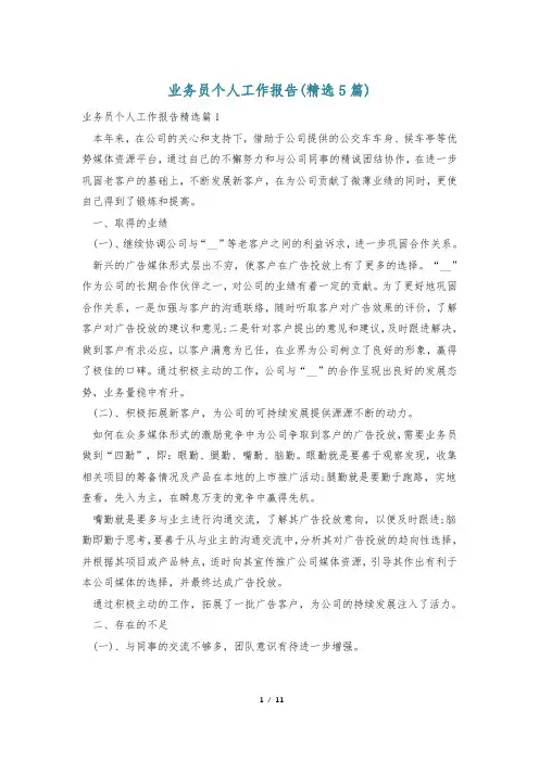 业务员个人工作报告(精选5篇)
