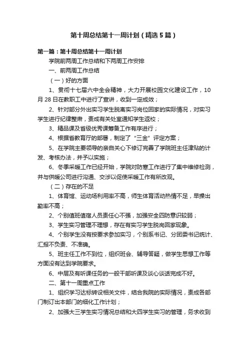 第十周总结第十一周计划（精选5篇）