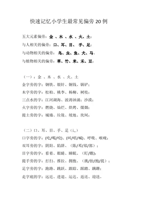 快速记忆小学生最常见偏旁部首20例