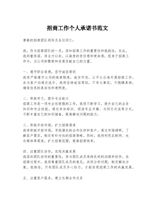 招商工作个人承诺书范文