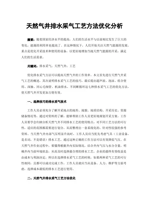天然气井排水采气工艺方法优化分析
