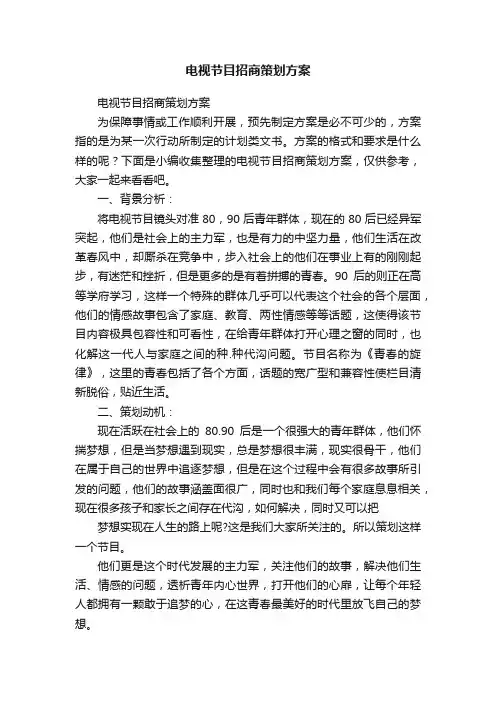 电视节目招商策划方案