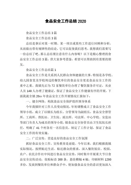 食品安全工作总结2020