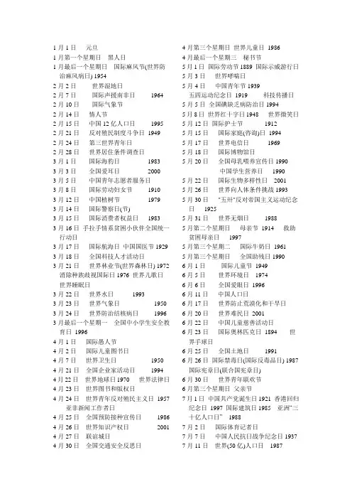 世 界 节 日 表