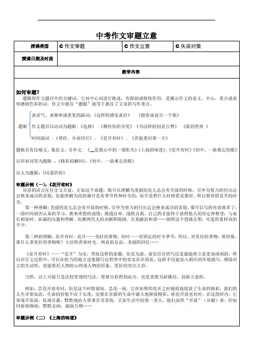中考作文审题立意训练