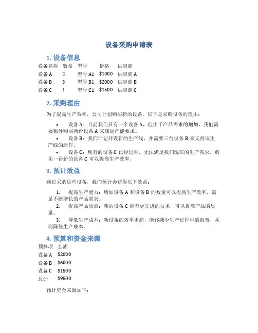 设备采购申请表