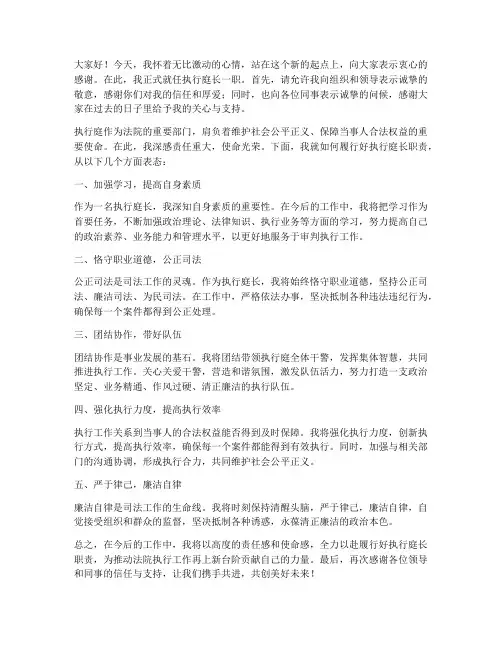 执行庭长任职发言稿范文
