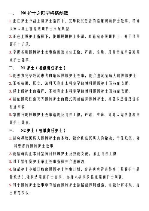 分级管理各级护士职责N0-N4