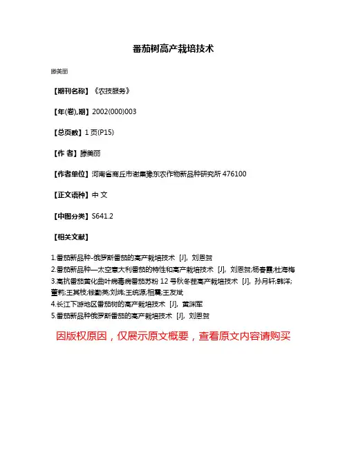 番茄树高产栽培技术
