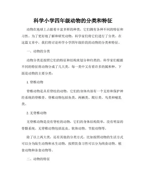 科学小学四年级动物的分类和特征