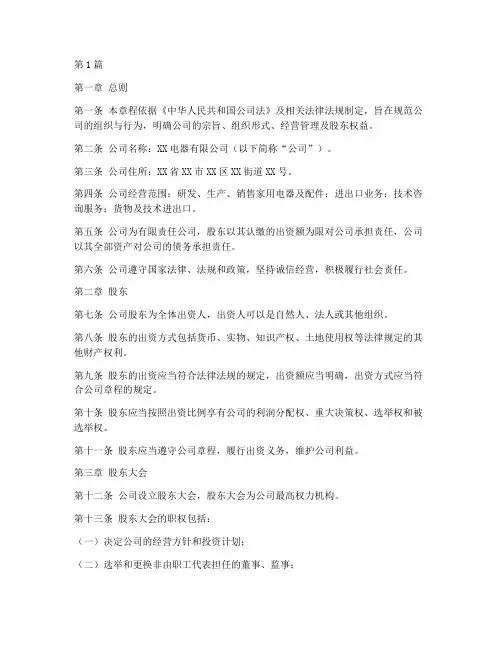 电器公司章程(3篇)
