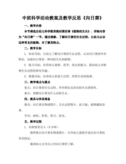 中班科学活动教案及教学反思《向日葵》