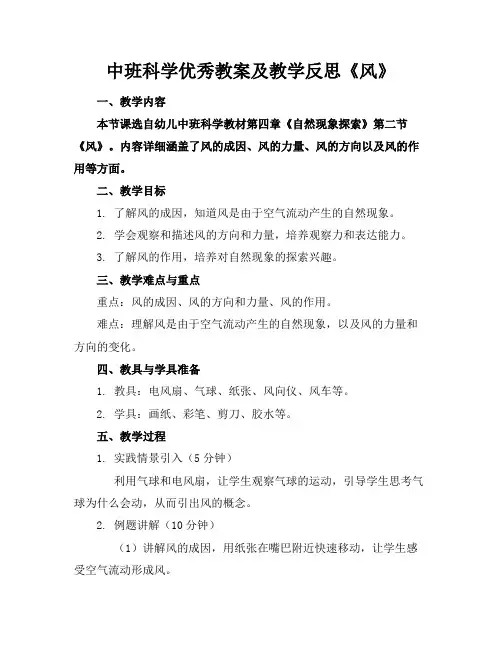 中班科学优秀教案及教学反思《风》