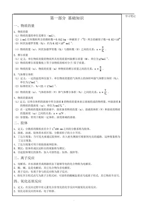 广东省高中化学学业水平考试知识点